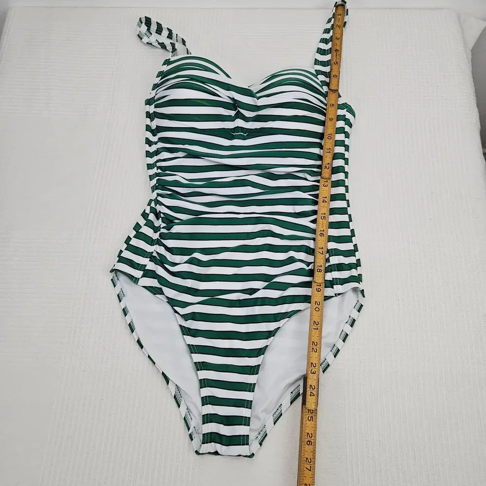 Nip Tuck Swim Multicup Stripe One Piece Swimsuit Sz‎ 6 White Green Nautical